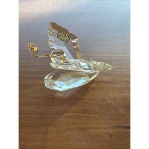 Vintage Bohemia Crystal Butterfly Figurine Czechoslovakia Label Faceted Glass